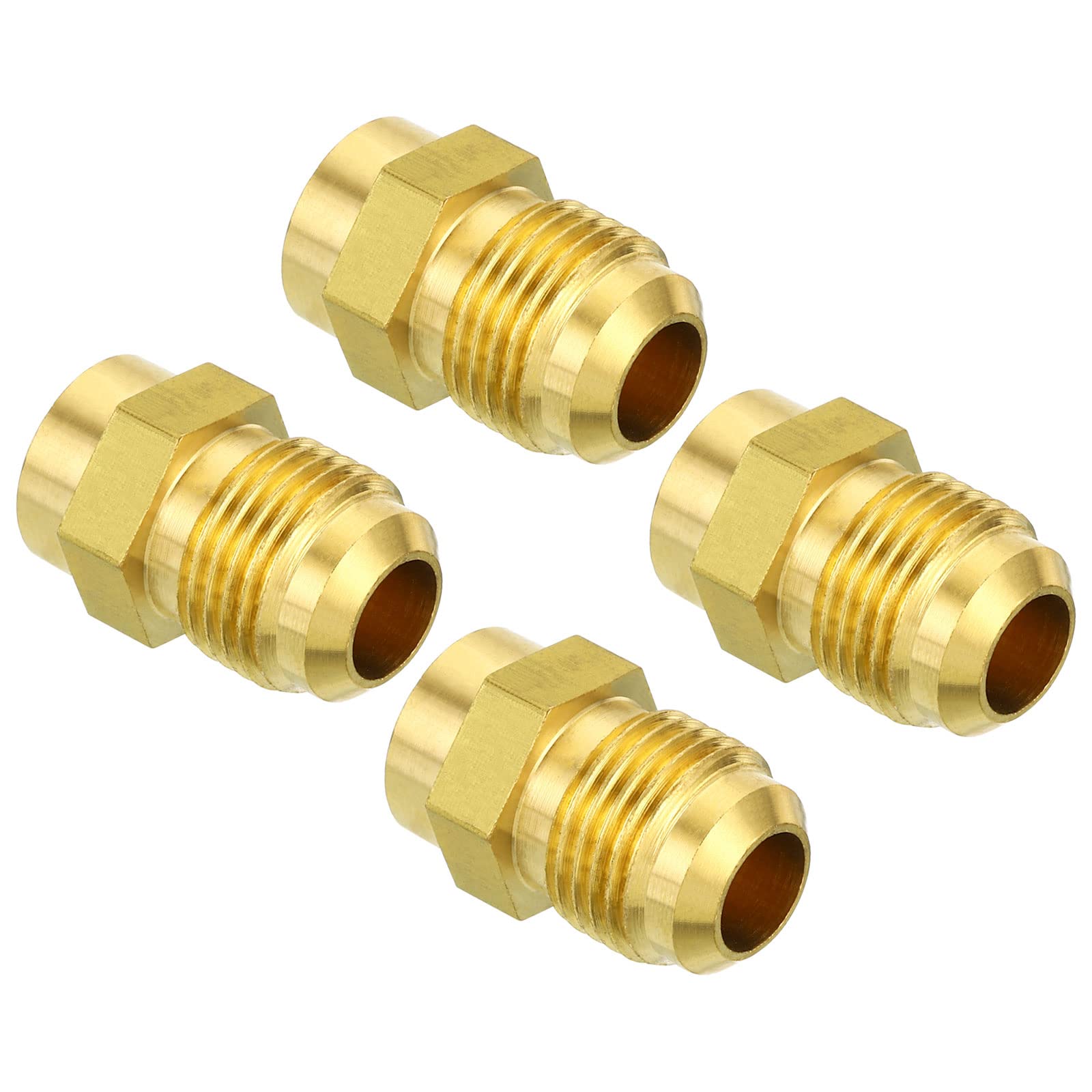 PATIKIL 3/8 SAE Male Thread Brass Flare Tube Fitting, 4 Pack Pipe Adapter Connector for Plumbing HVAC Air Conditioner