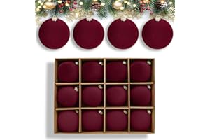 Dark Red Velvet Ornaments for Christmas Tree - 12PCS Velvet Christmas Ornaments Balls 2.36'' - Burgundy Flocked Christmas Orn