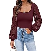 DOROSE Womens Mesh Long Sleeve Shirts Casual Blouses Tops