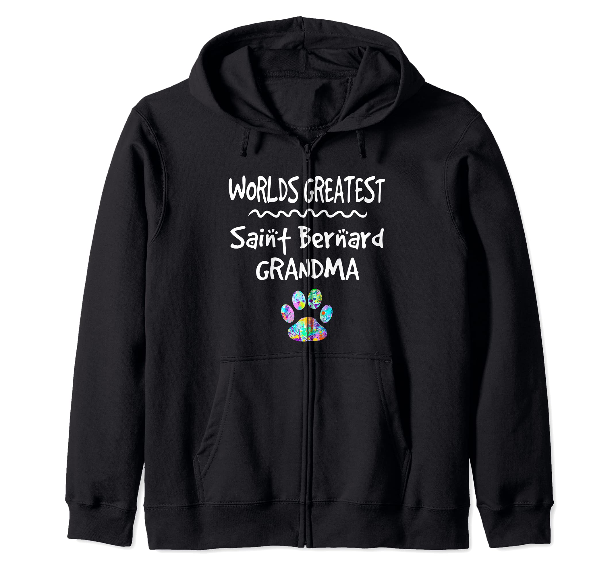 Worlds Greatest Saint Bernard Grandma Cute Dog Paw Print Pet Zip Hoodie