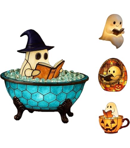 LITTLECANDLE Cute Ghost Reading Book Lamp, Halloween Ghost Night Light, 3D LED Ghost Reading Night Light Halloween Decor for Bedroom Study Room Readers (15cm, Without Battery