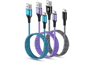 ABCPOW USB C Charger Cable Fast Charging 3 Pack 6ft for iPhone 16 15 Pro Max/15 Plus/15 Pro/15, 3.1A Braided Car Cord USB A to USB C Android Phone Power Cord for Samsung Galaxy S24 A54 A14 S23 Ultra S22 S21