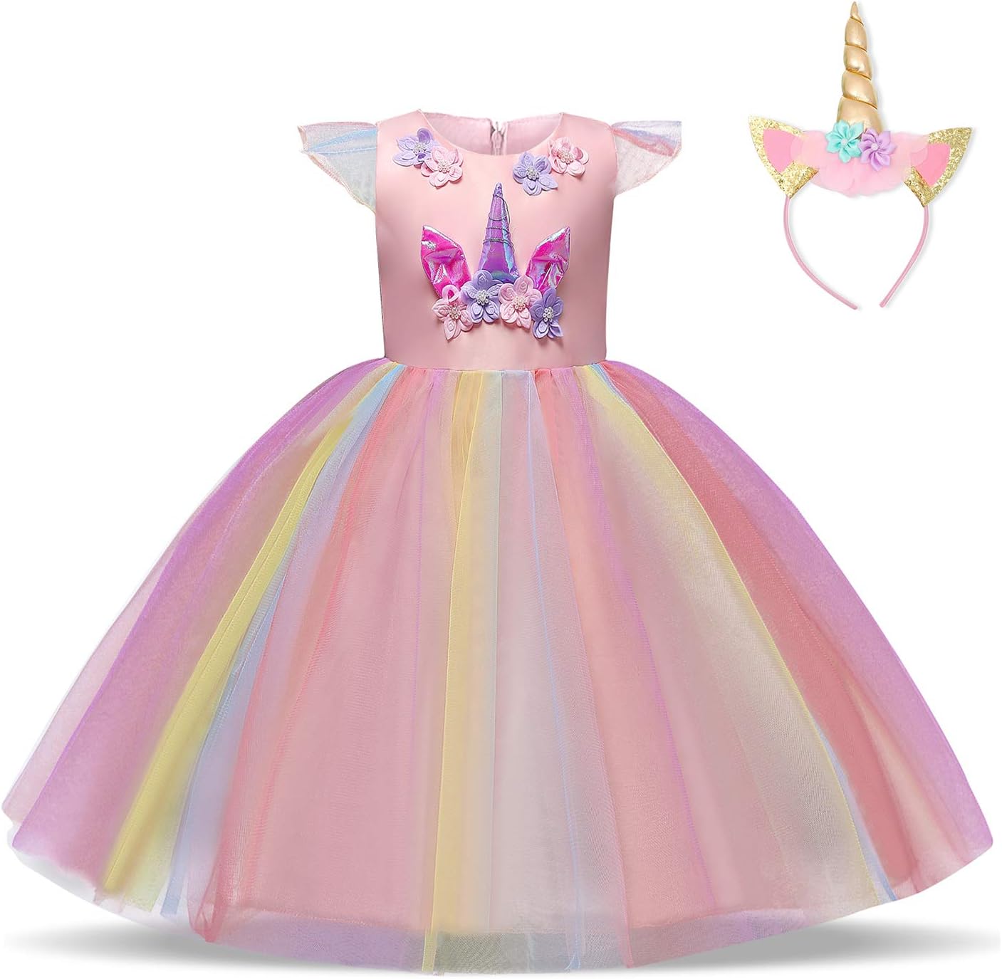 NNJXD Girls Unicorn Dress Applique Party Cosplay Halloween Fancy Costume