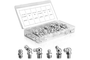 KUBQLIG 110Pcs Grease Fittings Kit, SAE Grease Fitting Assortment: 1/4" 1/8" Straight 45 90 Degree Angled Zerk Grease Fittings, Galvanized Steel Grease Zerk Kit for Replacing Broken Grease Fittings