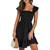 ANRABESS Women's Summer Casual Sleeveless Square Neck Dress 2026 Smocked Ruffle Backless Boho Beach Cute Teen Short Sundress