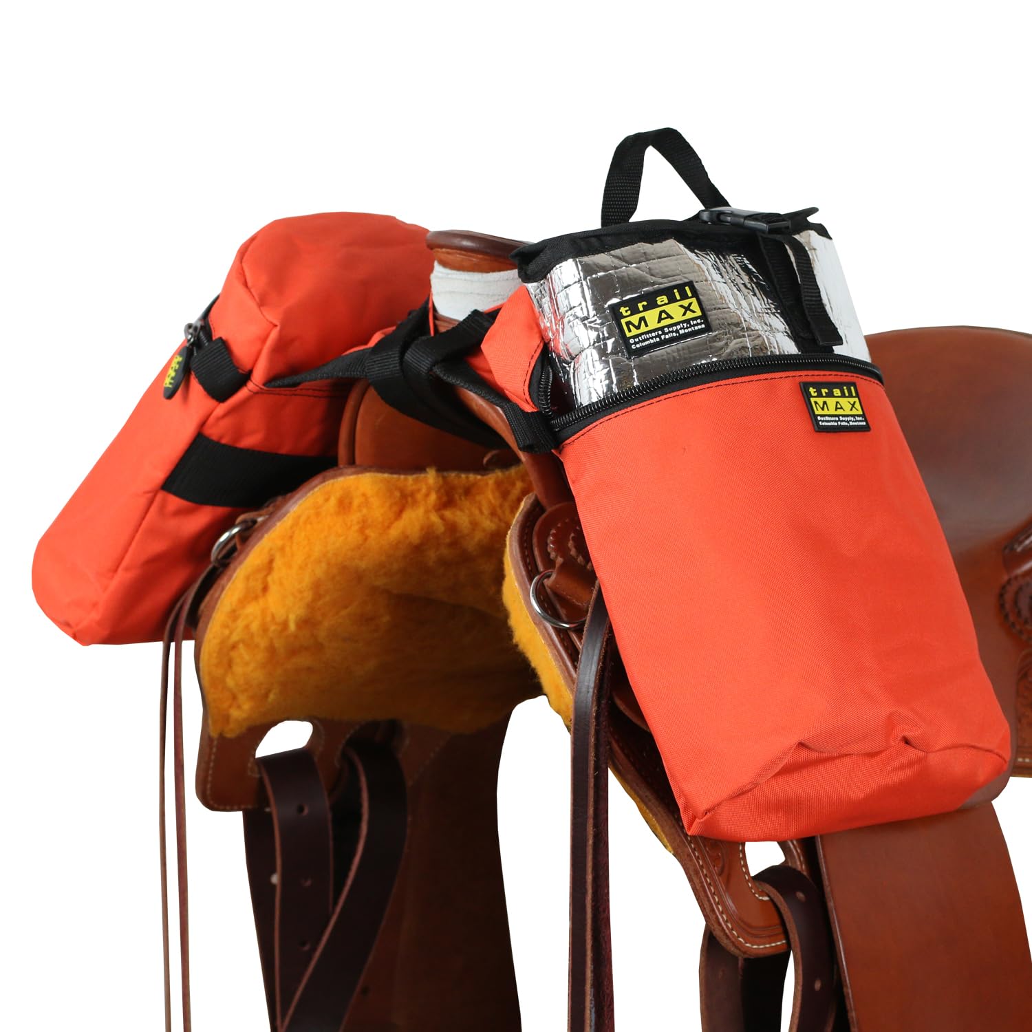 TrailMax Large Horn Saddle Bags; Horn Saddle Bags for Horses; Trail Riding Saddle Bags for Western & Endurance Saddles; Double-Stitched, 600-Denier Poly Saddle Bags; Orange