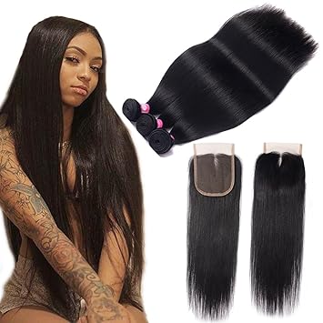 Amazon Com Brazilian Straight Hair With Closure 10a Unprocessed