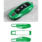 LIMBQS Key Case Key Cover for Porsche Macan Cayenne 718, Car Key Protection Keychain for Porsche Cayman Panamera 911 Boxster (Giant Python Green)
