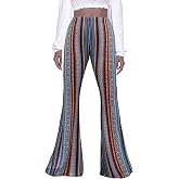 Women High Waisted Bell Bottom Yoga Pants Paisley Floral Flared Leggings | Tribal Pants for Women, Boho Printed Flare Leggings, Retro 70s Bell Bottoms, Stretch Pull On Pants for Yoga, Dance, Party