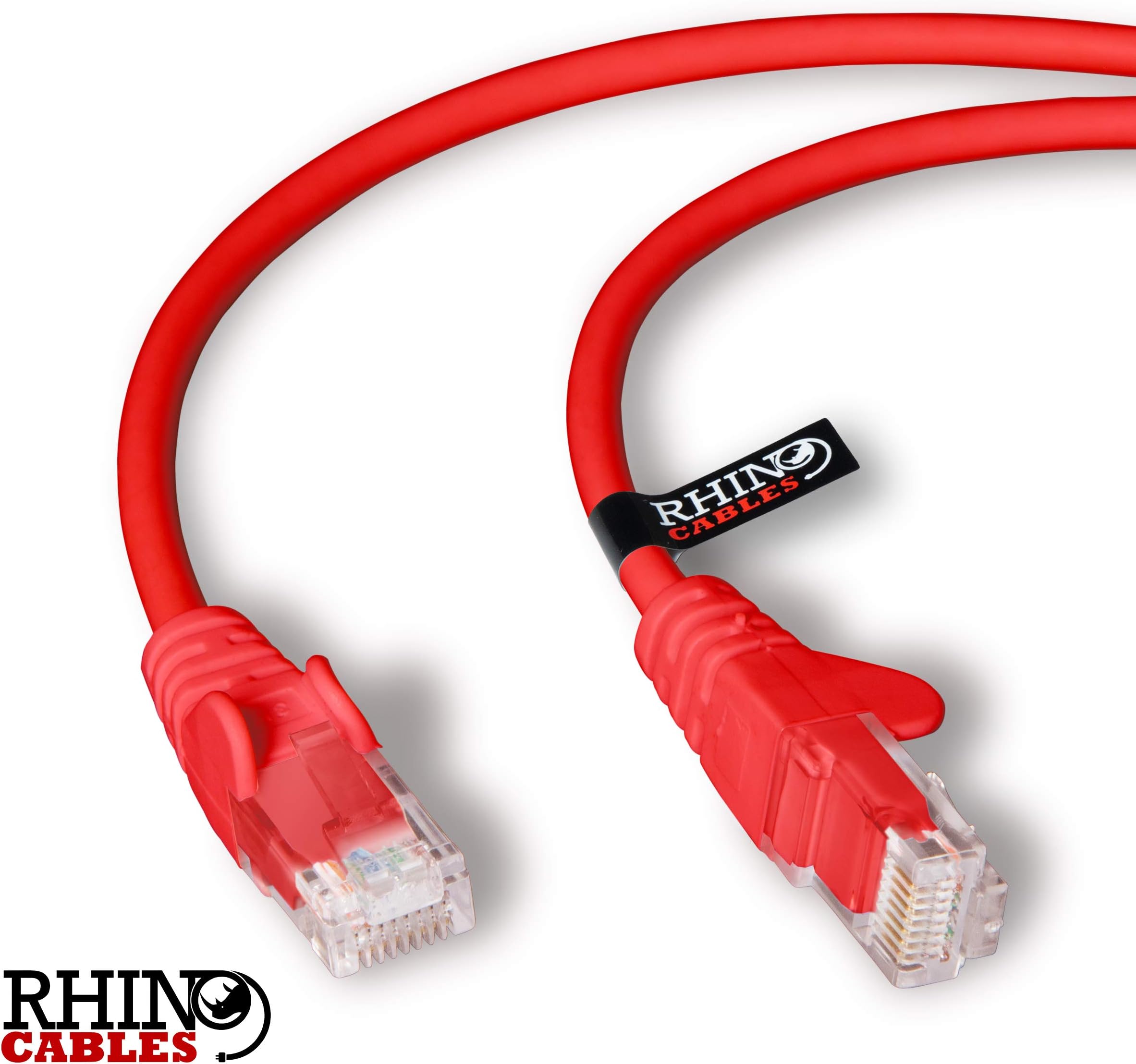 rhinocables CAT5e High-Speed Ethernet Patch Network Cable for LAN — Snagless Cable with RJ45 Connector Lead — Ideal for Internet, Router, Modem, Smart TV, PC & Laptop (0.12m (12cm), Red)