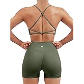 SUUKSESS Women Seamless Workout Sets Strappy Sports Bra High Waist Booty Shorts Outfits