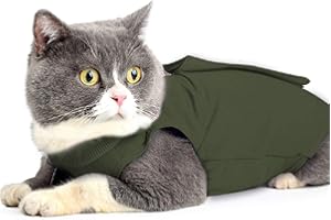 oUUoNNo Cat Wound Surgery Recovery Suit for Abdominal Wounds or Skin Diseases, After Surgery Wear, Pajama Suit, E-Collar Alternative for Cats (L, ArmyGreen)