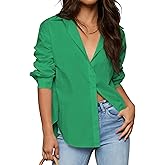 Diosun Women’s Cotton Button Down Shirts V Neck Casual Long Sleeve Stylish Business Solid Color Blouses Tops