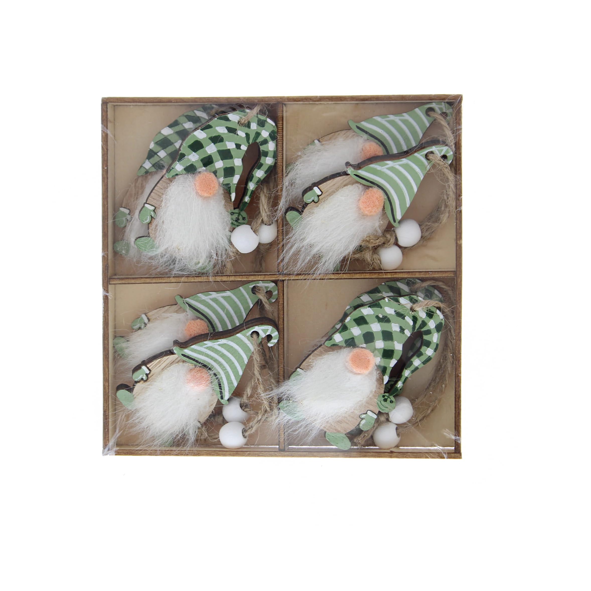 Festive Productions Assorted Wooden Gonks Hanging Christmas Decoration Pack of 8 6cm Green/White Christmas Decoration Gonk Themed Décor Xmas Decoration Perfect for Home Living Room Christmas Trees