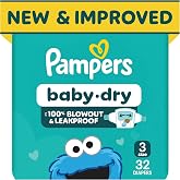 Pampers Baby Dry Ultra Cushiony Diapers, Size 3 (13-26 lbs), 32 Count, Up to 100% Leakproof (Packaging May Vary)