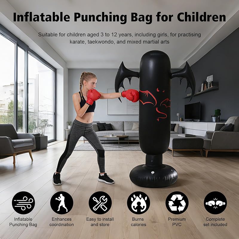 Saco Boxeo Niños 160cm con Guantes Y Bomba,6-12 Años,Base 65cm para Agua/Arena,Rebota, PVC Durable,Saco De Boxeo De Pie para Fitness,Entrenamiento Y Alivio De Estrés para Niños Y Niñas