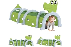 Qaba Tunnel for Kids to Crawl Through, Crocodile Design Toddler Play Tunnel Indoor & Outdoor Climbing Toys Play Structure for