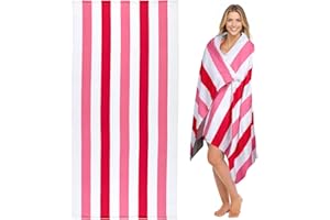 cabanana Large Oversized Beach Towel - Microfiber Sand Free 35 x 70 Inch Quick Dry Lightweight Pool Towel for Adults, Thin Striped Swim Towel (Pink)
