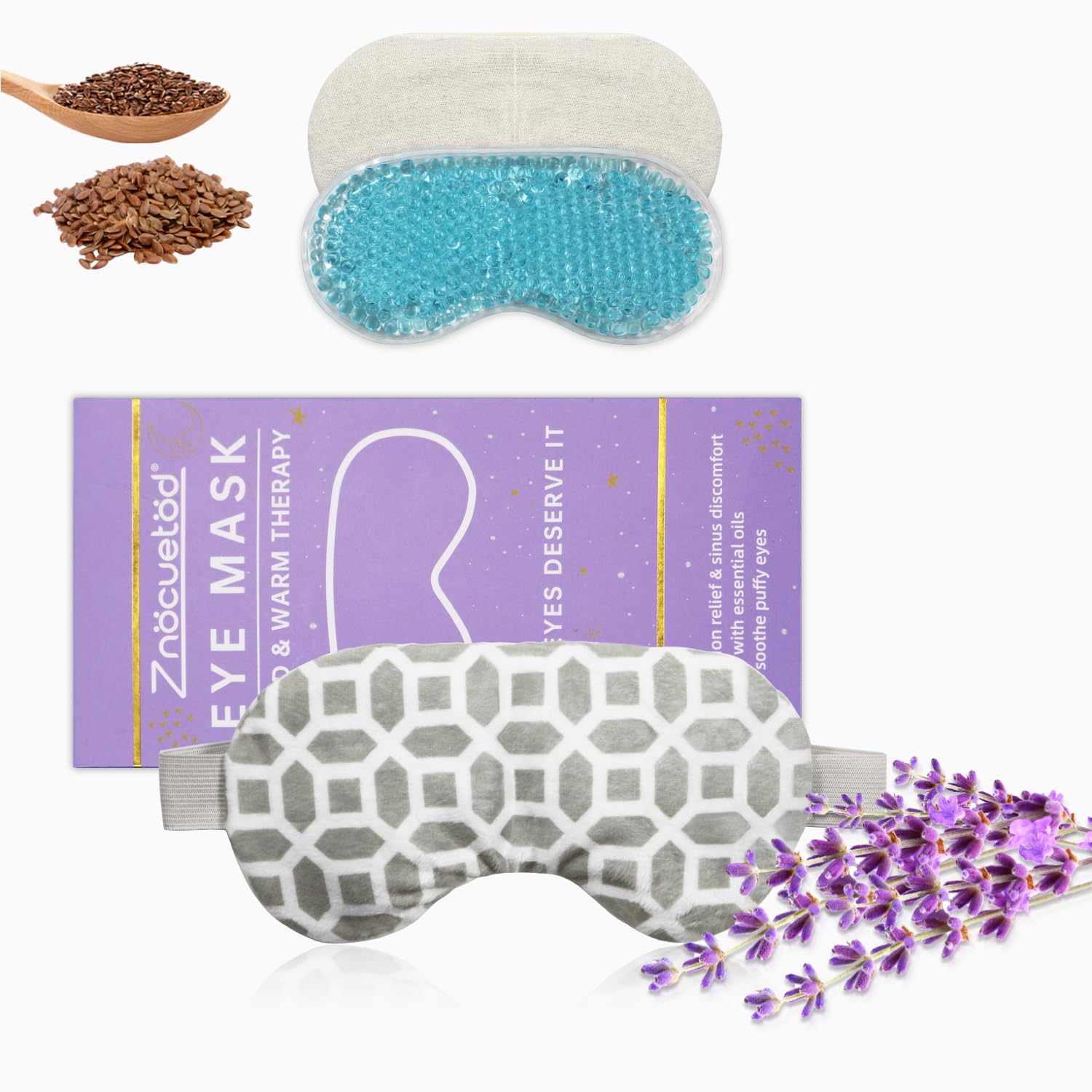 Photo 1 of 2 in 1 Heated/Ice Eye Mask Moist Heat Eye Mask Lavender & Flaxseed Sinus Pillow Microwavable for Dry Eye,Styes,Sinus Pain,Headache,Migraine,Puffy or Swollen Eyes Irritated and Inflamed Eyelid Bumps