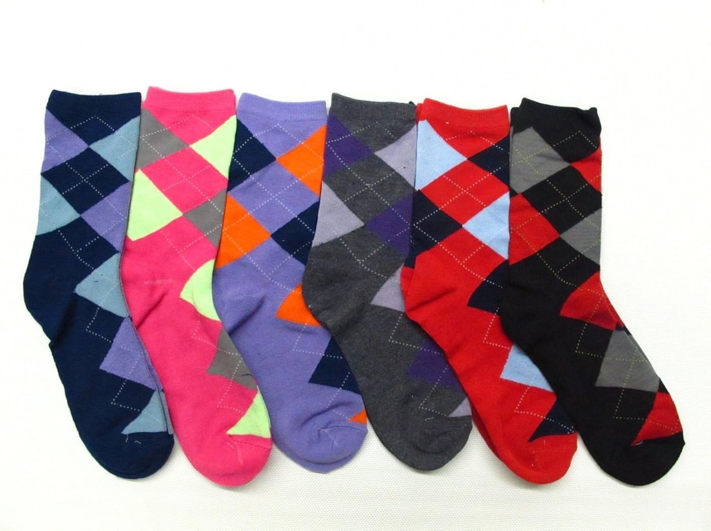 Gilbin Women's Argyle Crew Socks Neon Colors 12 Pair Size 911 at