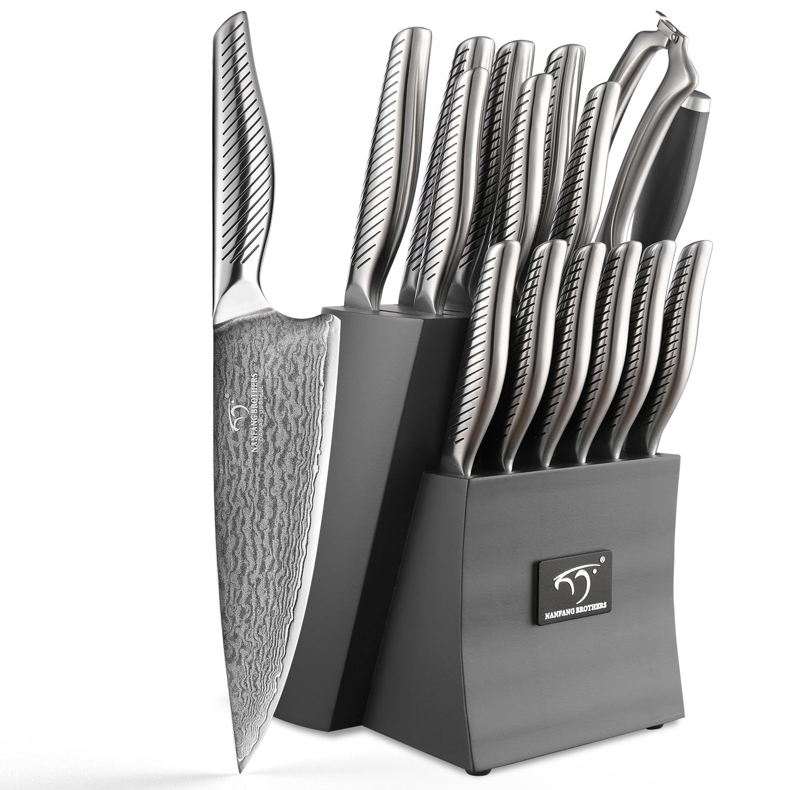 Photo 1 of NANFANG BROTHERS® 16 Pieces Damascus Kitchen Knife Set, High Carbon Damascus Steel Chef Knife Set, Stainless Steel Ergonomic Handle for Chef, with Built-in Sharpening Rod