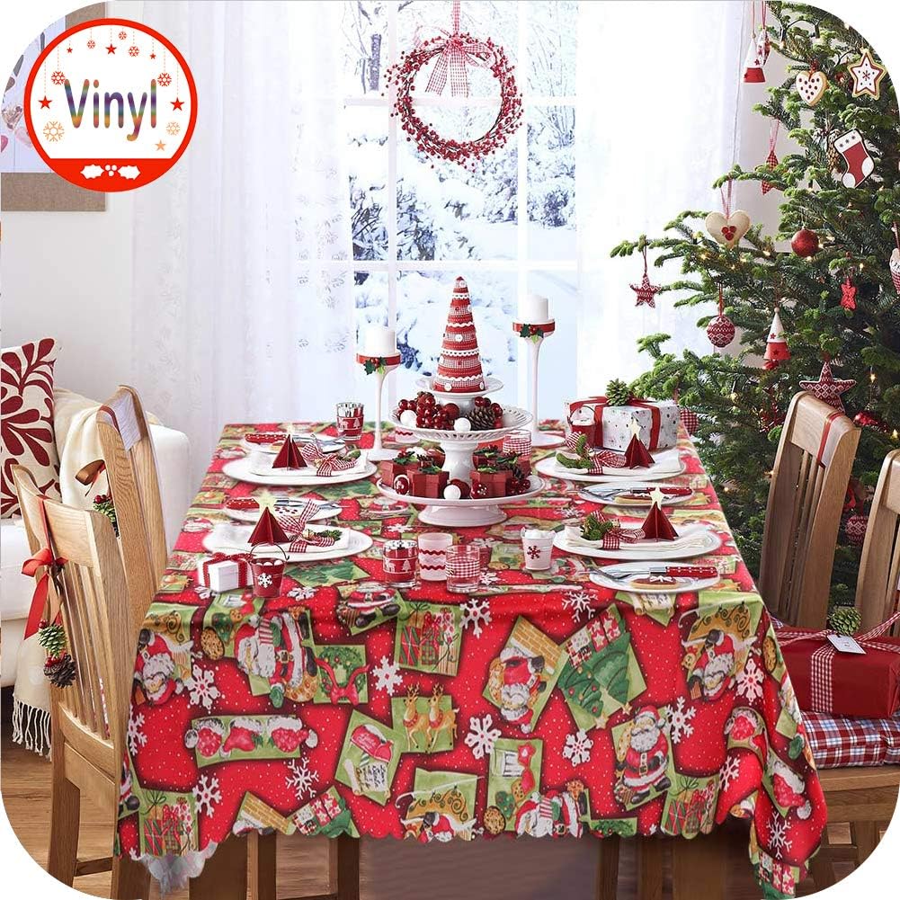 OurWarm Christmas Tablecloth Santa Snowflake Engineered Printed Xmas Table Runner 70 x 60inch Rectangular