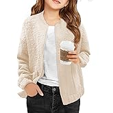 Haloumoning Girls Bomber Jacket Kids Cute Jacquard Zip Up Jackets Fashion Lightweight Outerwear with Pockets