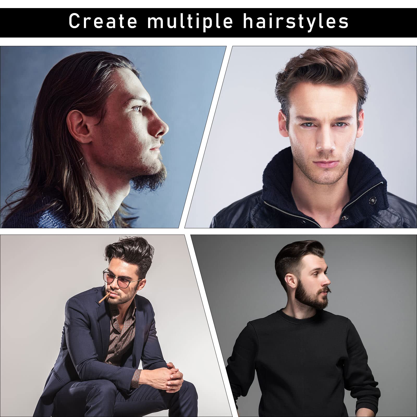 Sieral 4 Pcs Hair Styling Combs Set Wide Tooth Texture Combs with Double Side Tail Barber Tool for Men Women Beard Hairstylist Tools African American Accessories, Black, 4 Styles