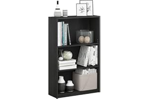 Furinno JAYA Book Shelf, 3-Tier Bookshelf, Bookcase with Adjustable Shelves, 9.5 x 24.5 x 40.3, for Living Room, Bedroom, Home Office, Blackwood