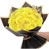 Waipfaru Yellow Glitter Roses Bouquet, DIY Flowers Bouquet, Birthday Gifts for Women Mom Grandma Wife Girlfriend, 24 Pcs Fake Rose for Valentines, Mothers Day, Anniversary, Graduation Gifts