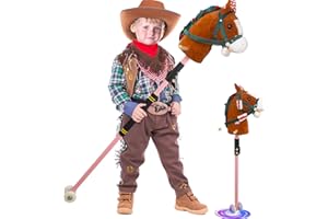UEGHNS Stick Horse, Horse on a Stick for Kids Ages 4-12 with Illuminated Silent Wheels Pony on a Stick Adjust 30"-51" Complimentary AA Batteries Realistic Sound Effects Parent or Grandparent Gift Options