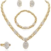 SYHOL Gold Jewelry Sets for Women 18K Gold/Silver Filled Jewelry Necklace Set Wedding Bridal Fashion Jewelry Sets Women Accessories Bracelets Earrings and Rings Sweetheart Gifts