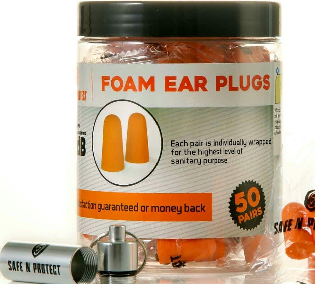 Safe N Protect EP0132 Noise Cancelling Ear Plugs, Hearing Protection Earplugs for Construction, Shooting or Sleep 32 dB, 50 Pairs