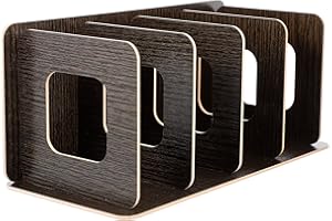 KALLORY Wooden CD Storage Rack with Desktop Organizer for Student and Office Use, Black Ebony Disc Display