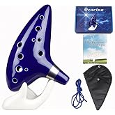 12 Hole Alto C Ocarina Instrument Hand Tuned with Storage Bag for Beginners | 12 Hole Ceramic Ocarina Instrument, Musical Instrument Gift for Fans of Fantasy with Display Stand Song Book Protective Bag