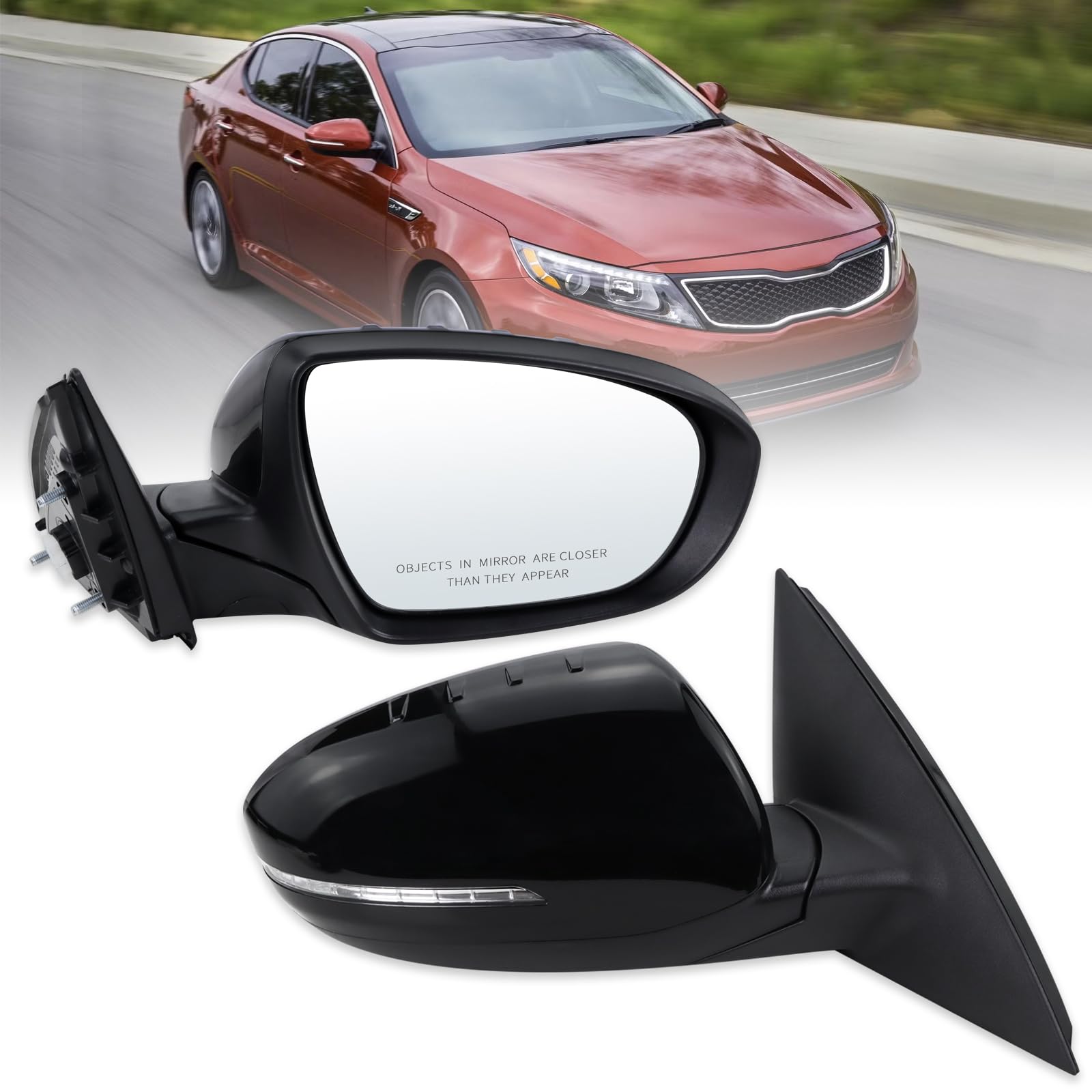 Photo 1 of Lqito Right Passenger Side Mirror Compatible With 2014 2015 Kia Optima With Manual Folding Power Glass Turn Signal Heated Black Replace#876204C501(6Pins)