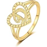 RLMOON Gold Initial Rings for Women Non Tarnish 14K Gold Plated Vintage Heart Thumb Rings Personalized Carved Letter Statement Stackable Rings Size 6-10 Jewelry Gifts