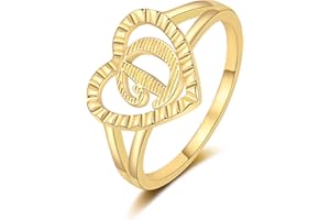 RLMOON Gold Initial Ring for Women Vintage Initial Heart Love Ring Non Tarnish 14K Gold Plated Personalized Carved Letter Statement Stacking Ring Size 6-10 Jewelry Gifts