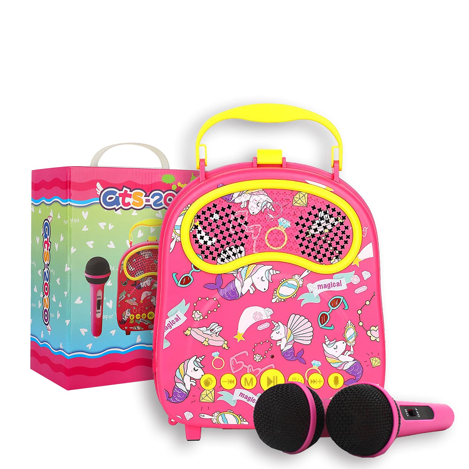 Kids karaoke machine 2 microphones wireless karaoke portable carry bag Includes Voice Changer,Applause and Accompaniment and Original Singer karaoke Machine
