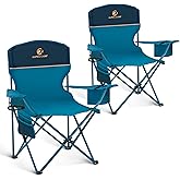 ALPHA CAMP Camping Chair 2 Pack Portable Chair with 3-Can Cooler Folding Chair with Side Pocket and Cup Holder, Collapsible for Camping, Tailgates, Beach, Fishing and Sports,2PC