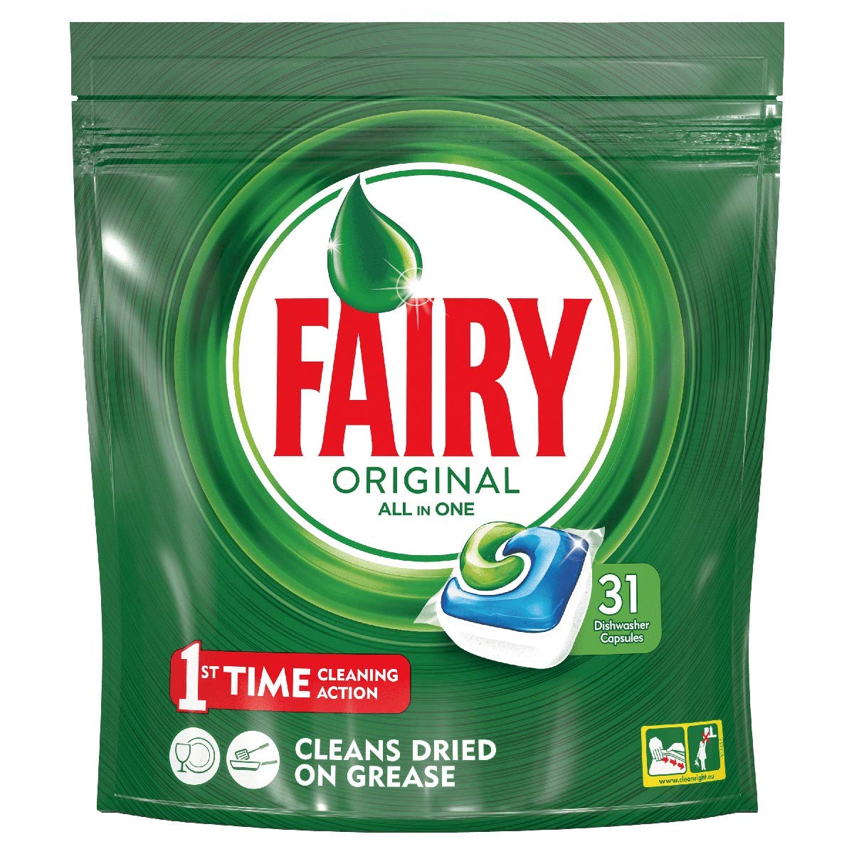Fairy Original All-In-One Dishwasher Caps, Pack of 31
