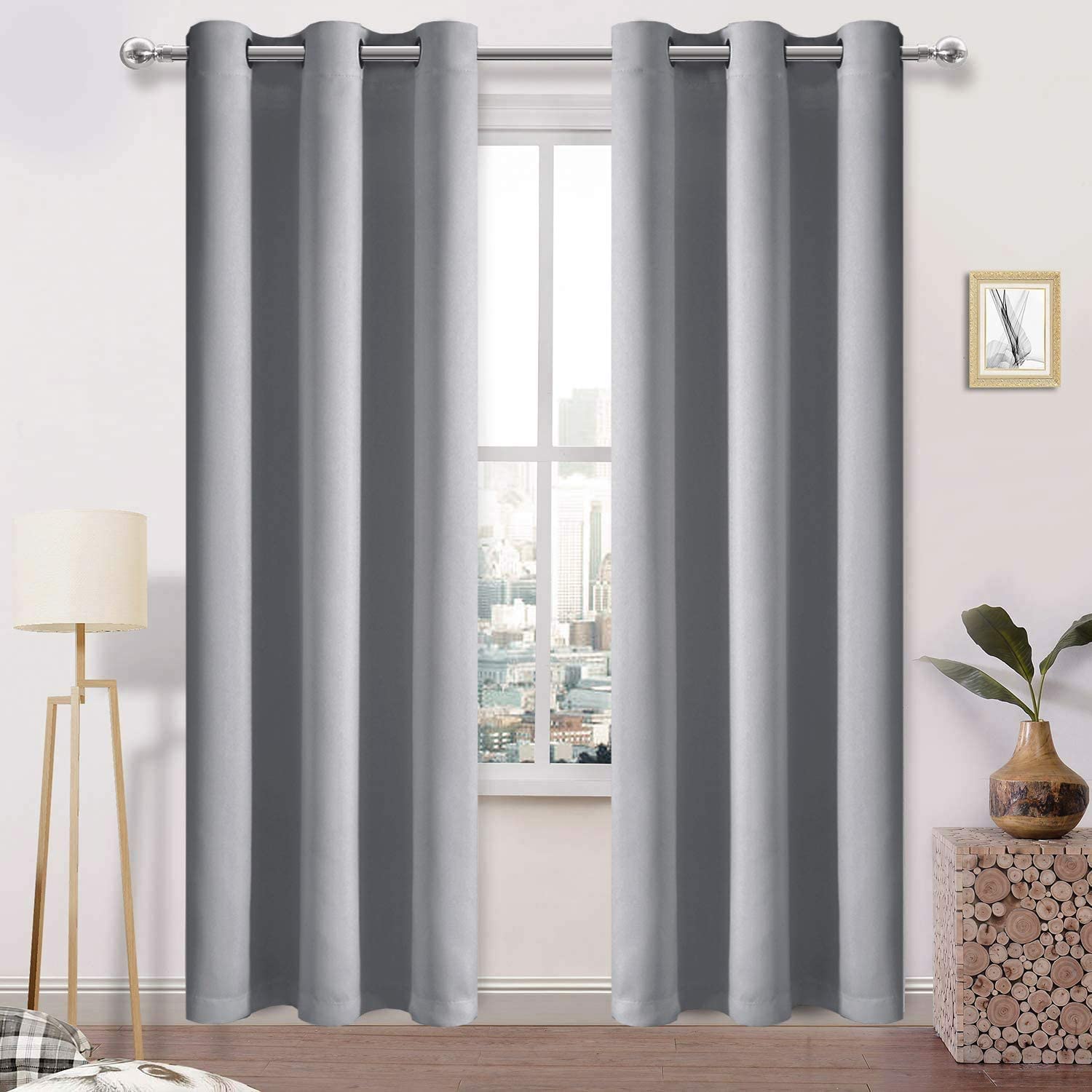 DWCN Silver Grey Curtains for Living Room - Blackout Eyelet Thermal Curtains & Drapes for Bedroom - 46 x 90 Inch 2 Panels