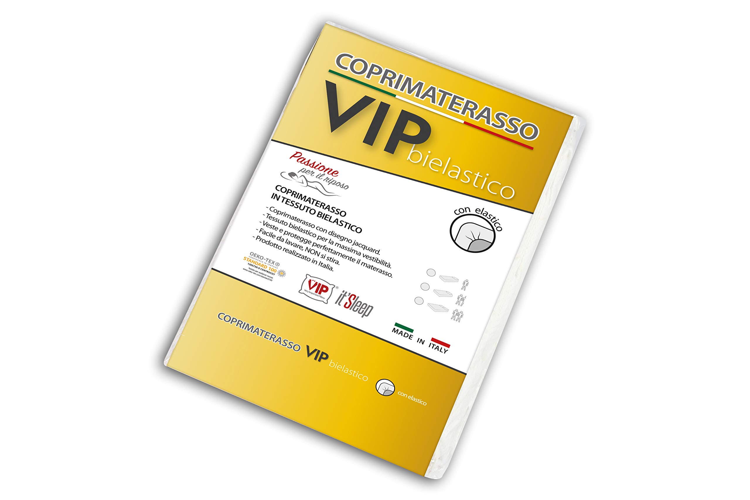 V.I.P. Very Important Pillow V.I.P. VIP Mattress Protector with Elastic Corners Jacquard Fabric Bielastic, Double, 170 x 200 cm, White, 170 x 200 cm