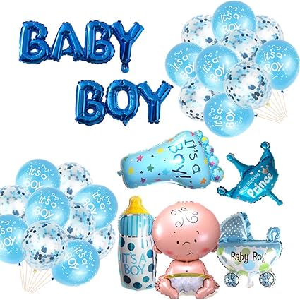 Oumezon Babyparty Deko Junge Baby Shower Party Deko Baby Boy Ballon Banner Aluminiumfolienballon Madchen Milchflasche Kinderwagen Kronenballon Fuss Konfettiballon Latexballon Amazon De Kuche Haushalt