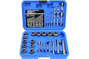 GMTOOLS Screw Extractor Set, 26 Pieces Bolt Extractor Kit & Left Hand Drill Bit Kit, Easy Out Bolt Extractor Set with Hex Adapter for Broken, Damaged, Rusted, Rounded-Off Bolts, Nuts & Screws