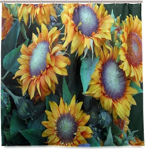 Amazon Ninehasa シャワーカーテン 防水 ポリエステル 風呂カーテン 浴室 おしゃれ かわいい ひまわり黄緑葉絵画工場花春の風景 取付簡単 浴室 間仕切り カーテンリング付属 シャワーカーテン ホーム キッチン オンライン通販