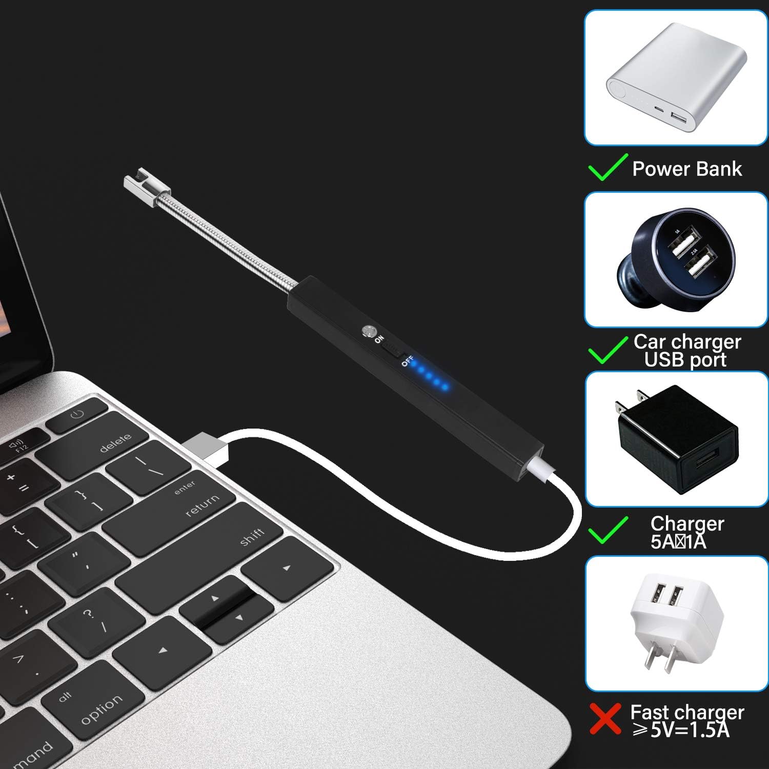 Candle Lighter, Electric Arc Lighter 360° Flexible Neck USB Rechargeable Lighter for Candles Camping Cooking BBQs Grill Fireworks (Black): Home & Kitchen