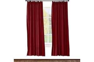 ChadMade Pinch Pleated Curtain Solid Thermal Insulated Blackout Patio Door Panel Drape for Traverse Rod and Track, Red 84W x 84L Inch (1 Panel)