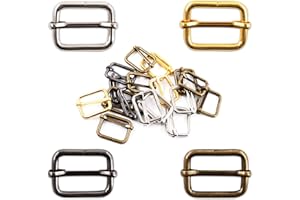 Rustark 60 Pcs Metal Rectangle Triglides Slides Buckle Kit- 4 Colors 1 Inch/ 25mm Adjustable Roller Pin Buckles Slider Adjust