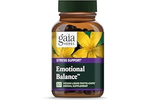 Gaia Herbs Emotional Balance - Stress Support Supplement to Help The Body Cope with Stress - with St. John’s Wort, Passionflower, Vervain, and Oats - 60 Vegan Liquid Phyto-Capsules (20-Day Supply)